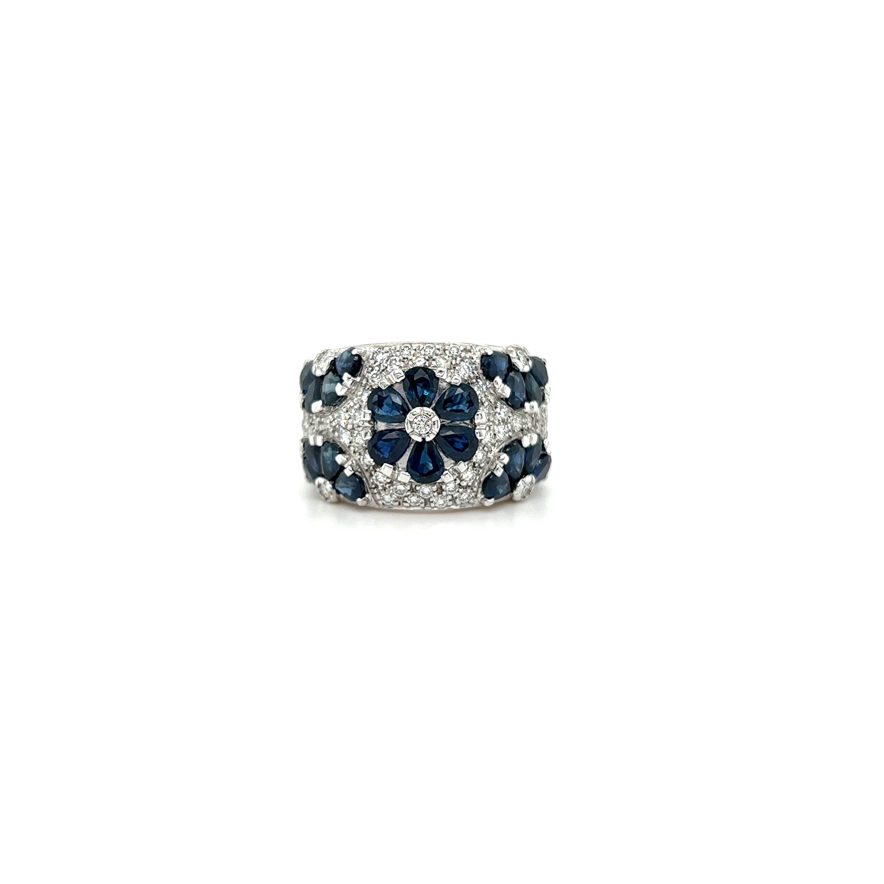 White Gold 18k Diamond and Sapphire Ring | I&I Diamonds in Coconut Creek, FL