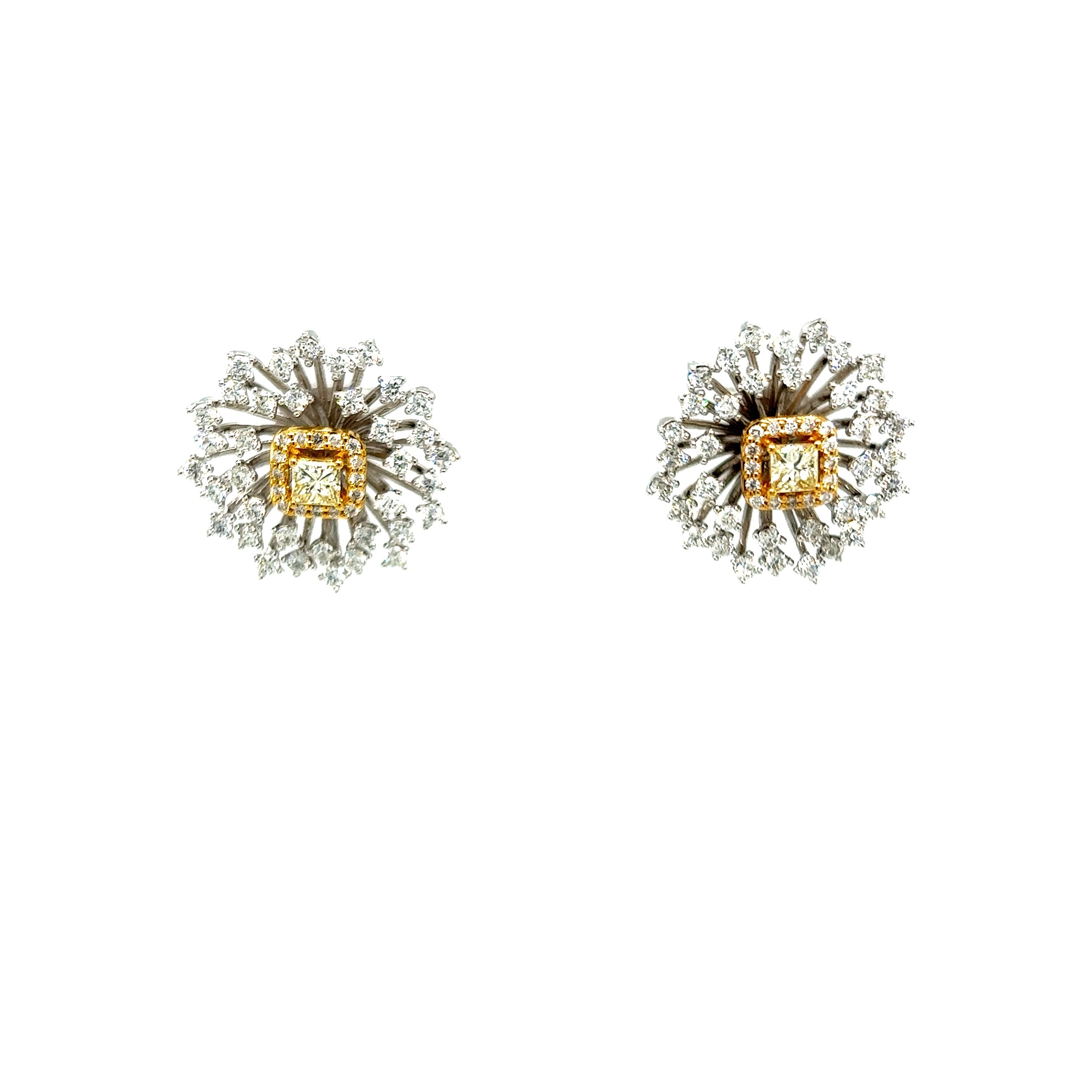 Diamond 2.47 ctw White and Yellow Gold 18k Studs | I&I Diamonds in Coconut Creek, FL