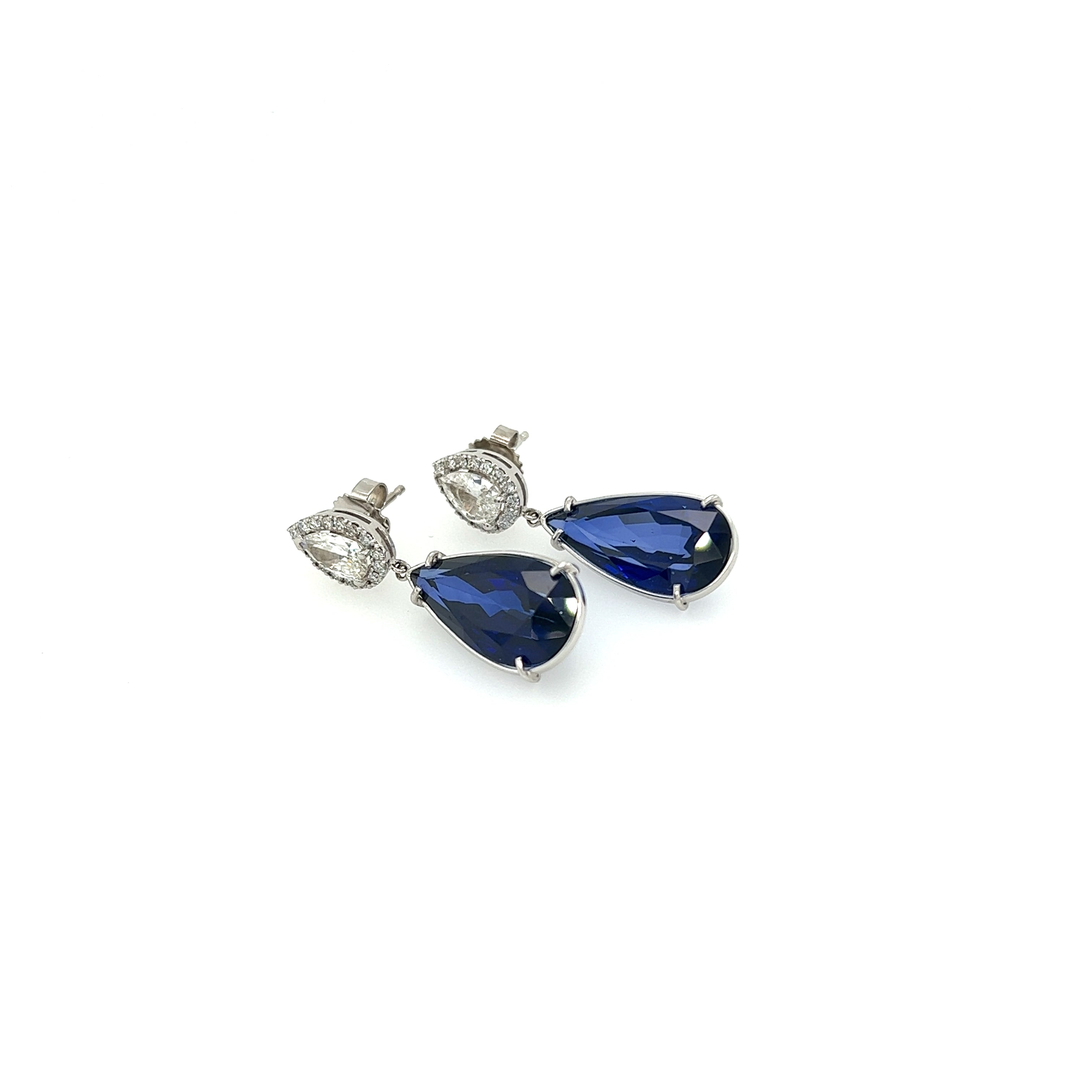 White Gold 14k Sapphire Diamond Earrings | I&I Diamonds in Coconut Creek, FL