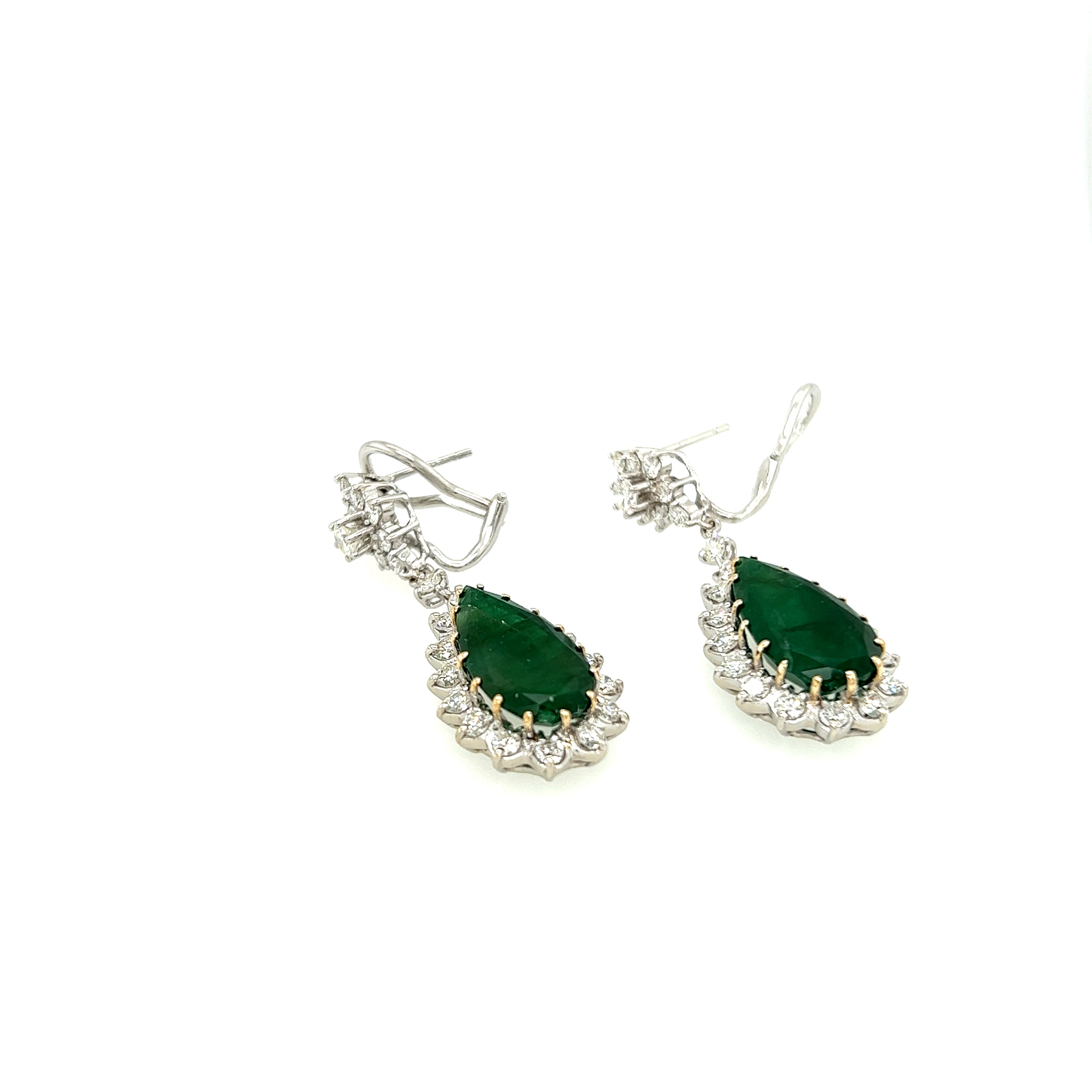 White Gold 18k Diamond and Green Emerald Earrings | I&I Diamonds in Coconut Creek, FL