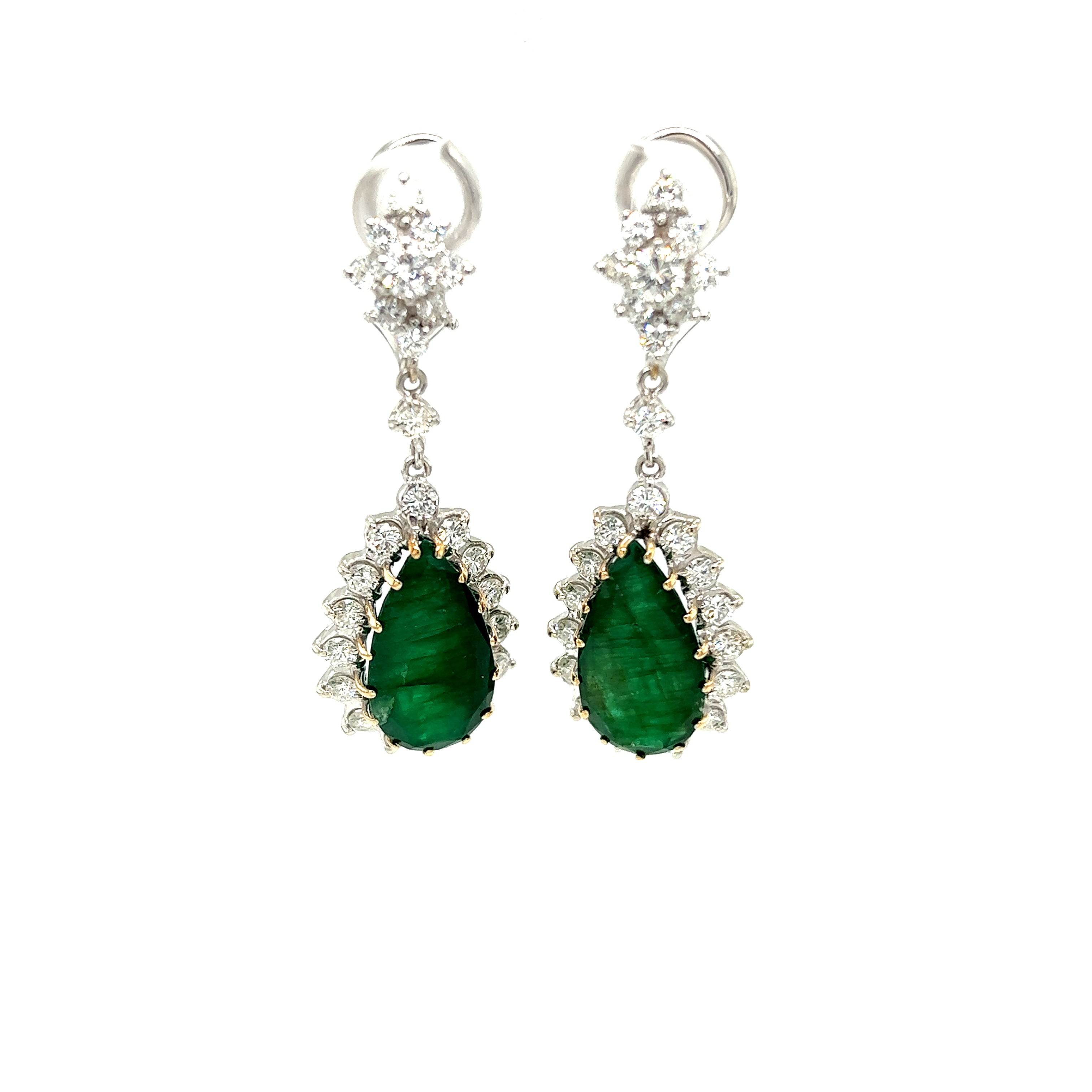 White Gold 18k Diamond and Green Emerald Earrings | I&I Diamonds in Coconut Creek, FL