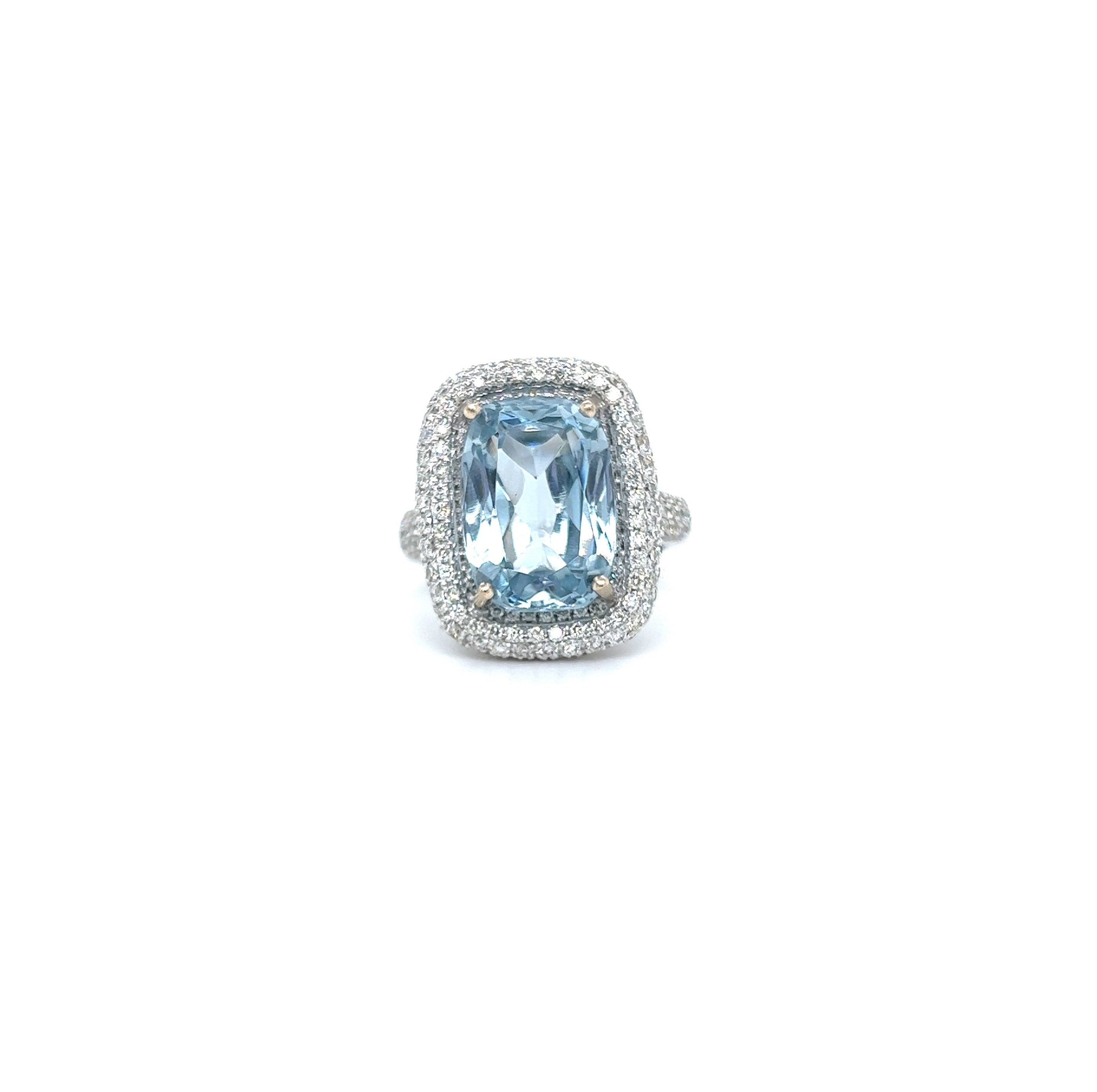 White Gold 14k Diamond and Aquamarine Ring | I&I Diamonds in Coconut Creek, FL