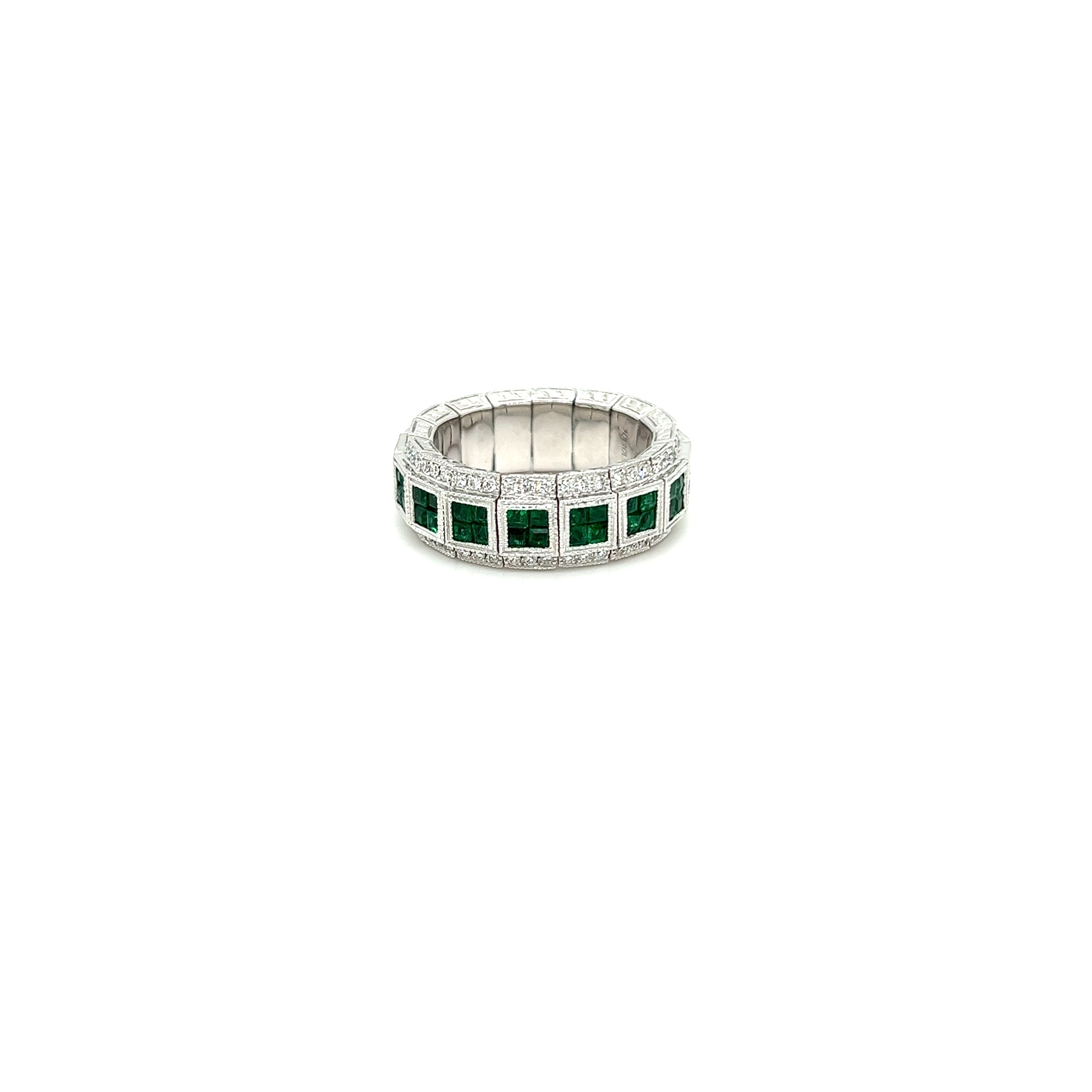 White Gold 18k Diamond and Green Emerald Eternity Band | I&I Diamonds in Coconut Creek, FL