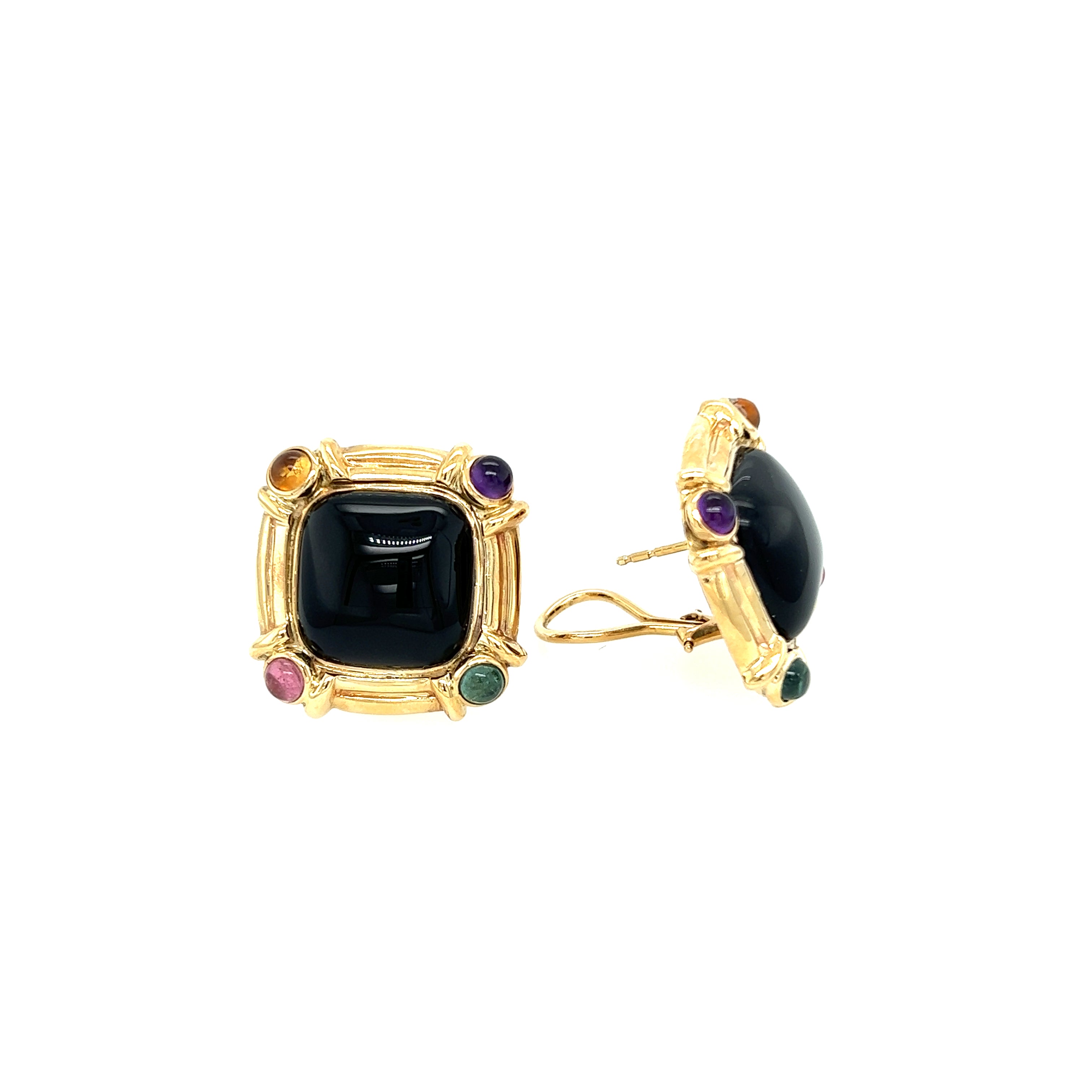 Yellow Gold 14k Onyx Earrings | I&I Diamonds in Coconut Creek, FL