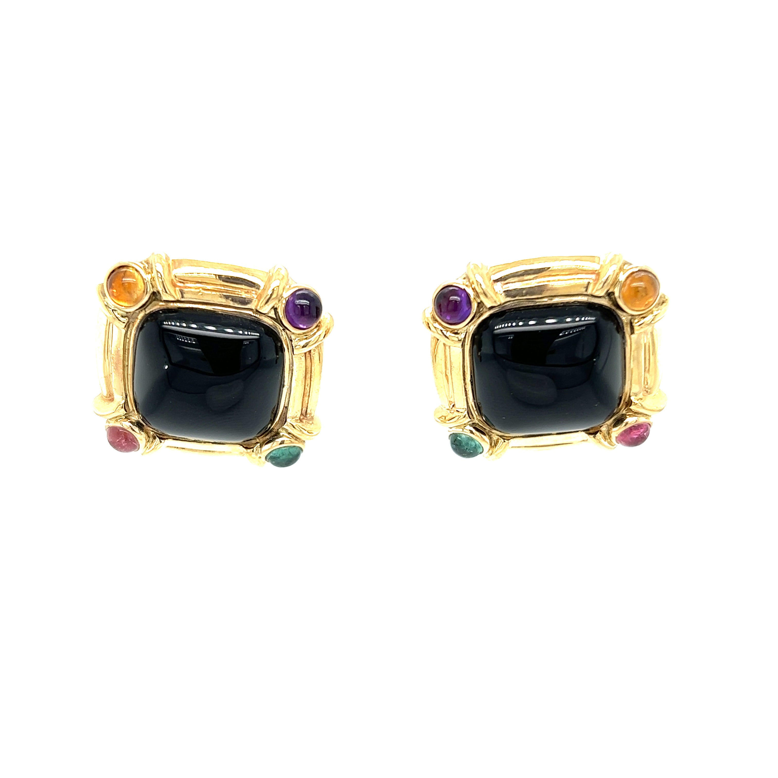 Yellow Gold 14k Onyx Earrings | I&I Diamonds in Coconut Creek, FL