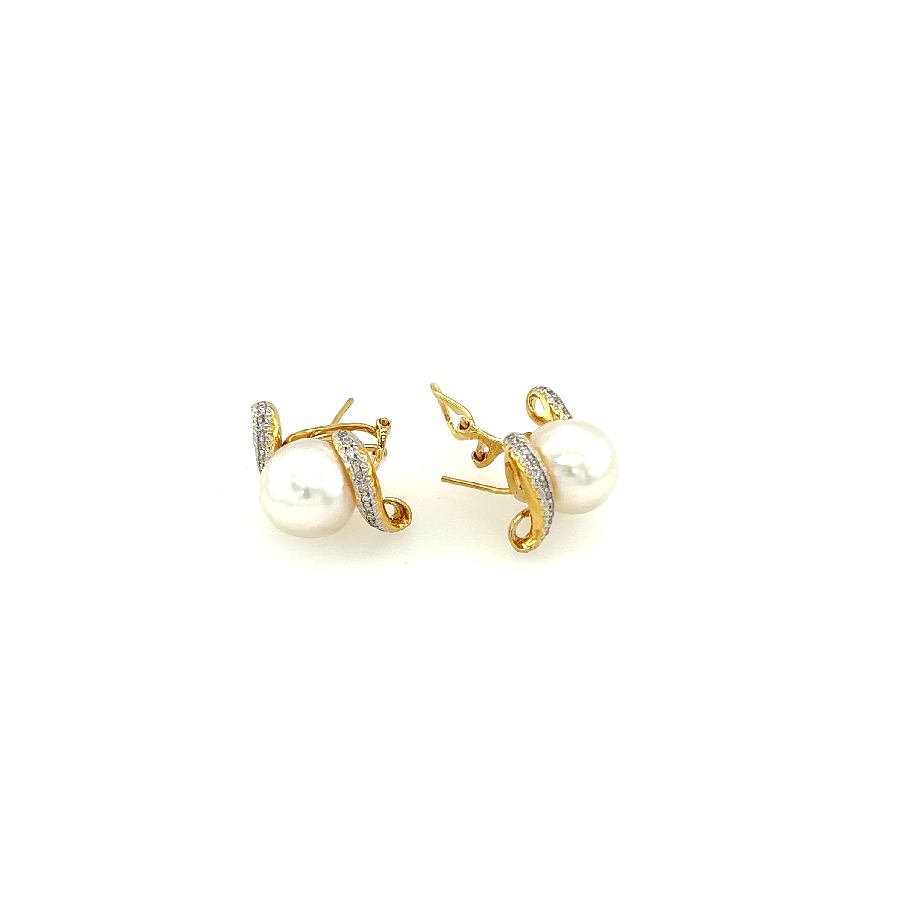 Yellow Gold 18k Diamond Pearl Earrings | I&I Diamonds in Coconut Creek, FL