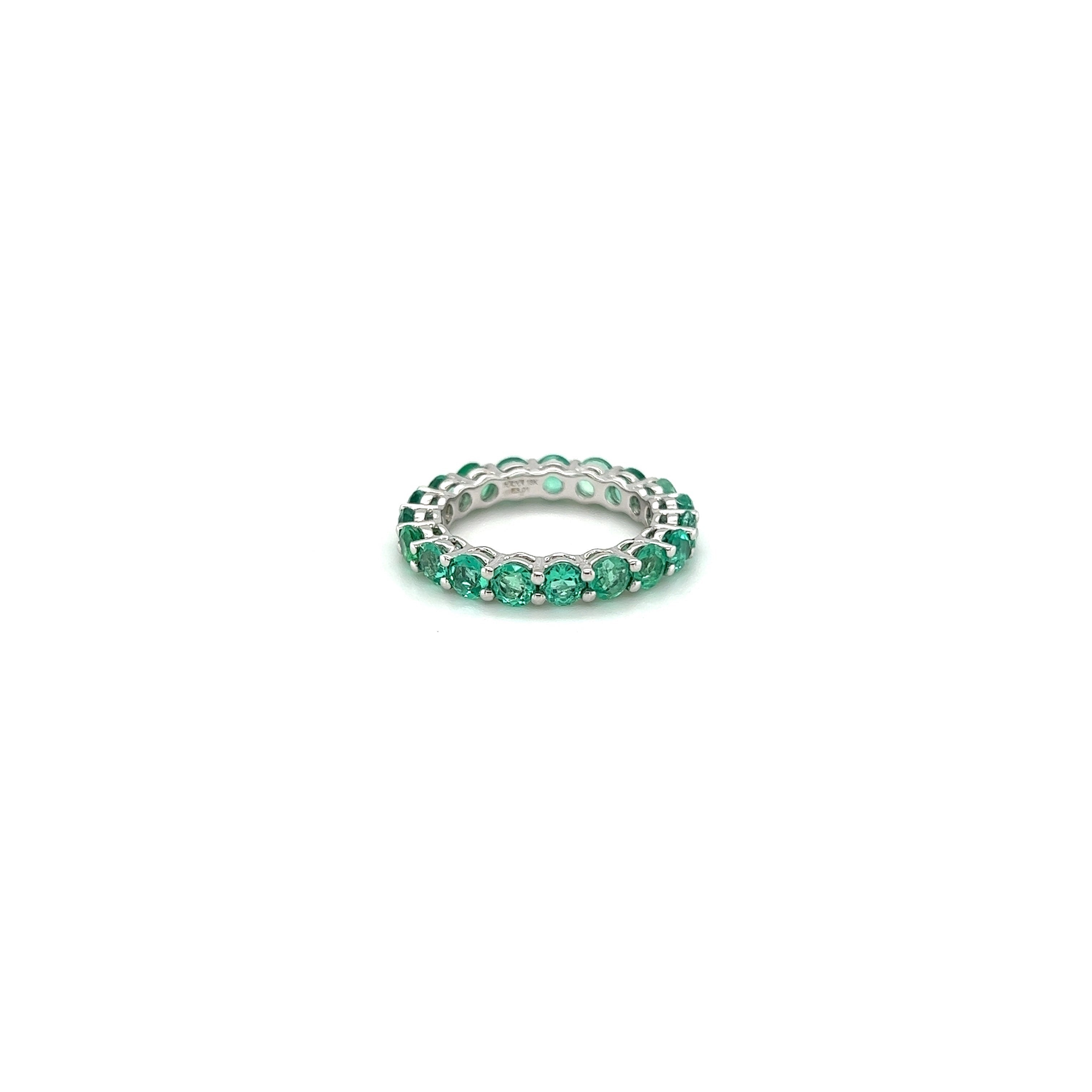 White Gold 18k Green Emerald Eternity Band| I&I Diamonds in Coconut Creek, FL