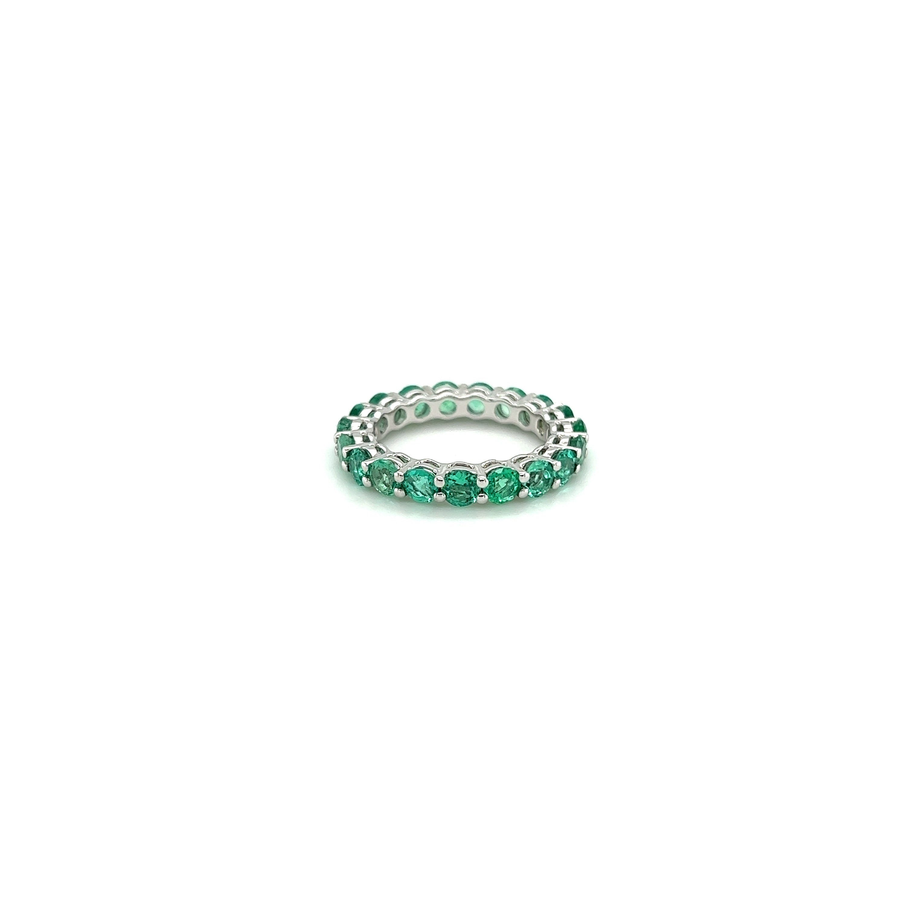 White Gold 18k Green Emerald Eternity Band| I&I Diamonds in Coconut Creek, FL