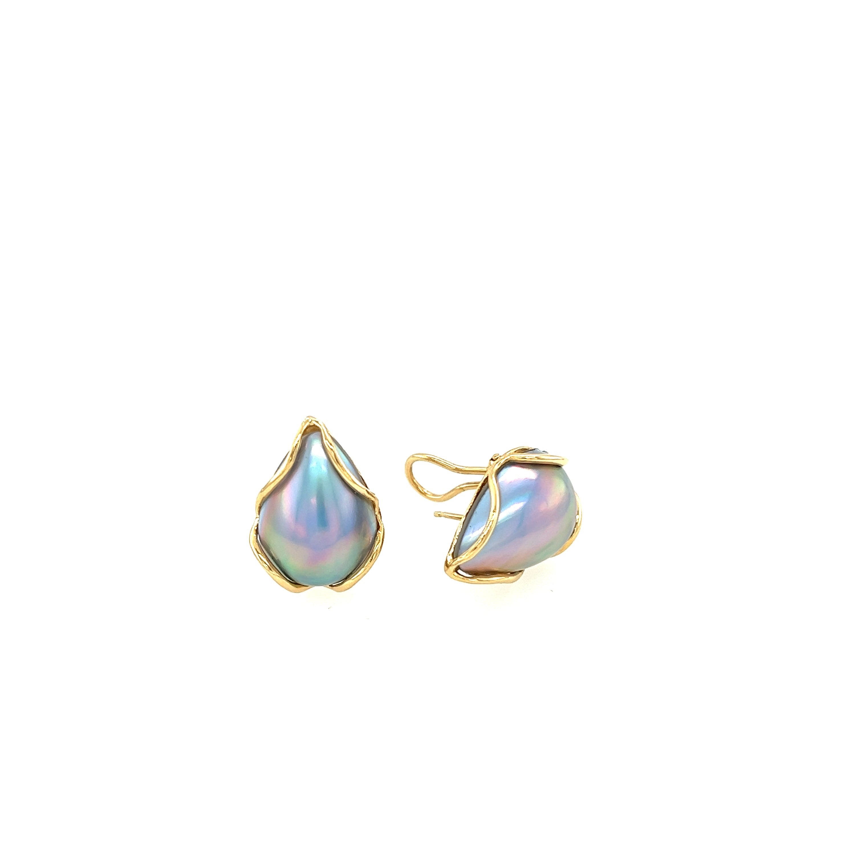 Yellow Gold 14k  Mabe Pearl Earrings | I&I Diamonds in Coconut Creek, FL