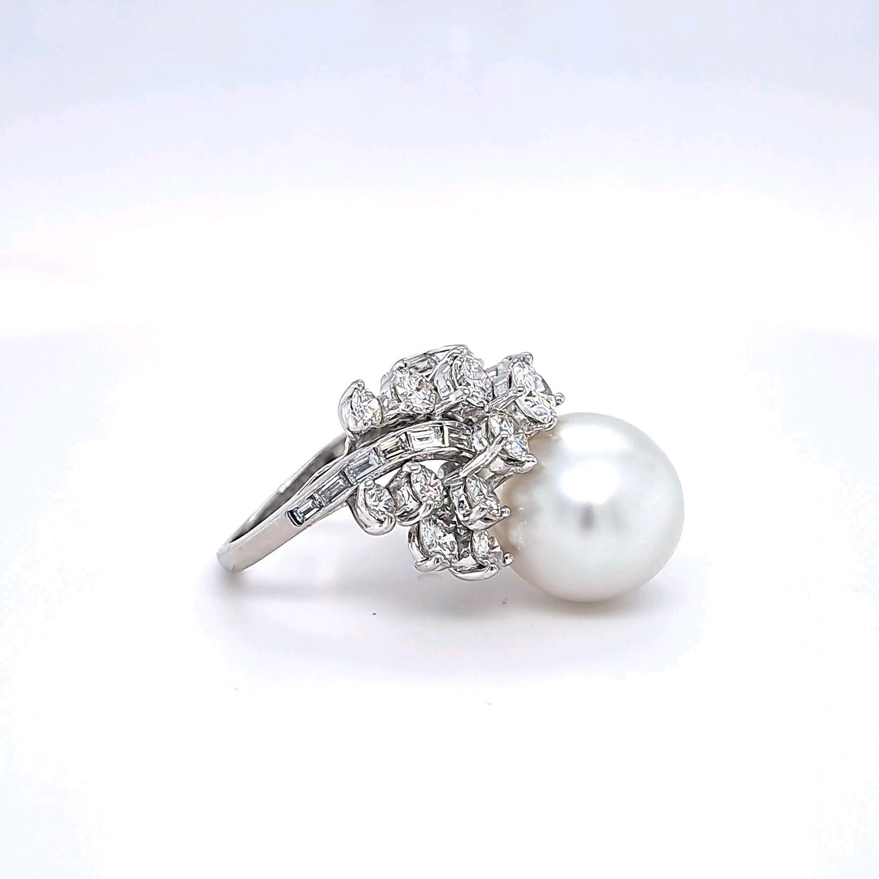 Platinum Diamond 13mm Pearl Cocktail Ring