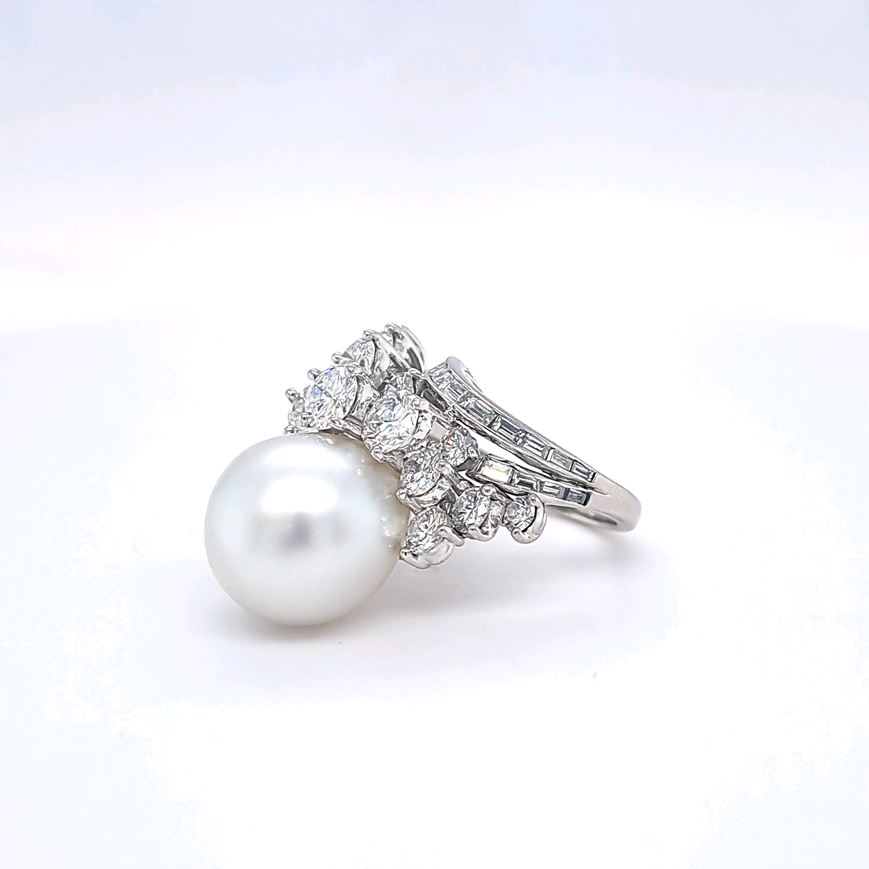 Platinum Diamond 13mm Pearl Cocktail Ring