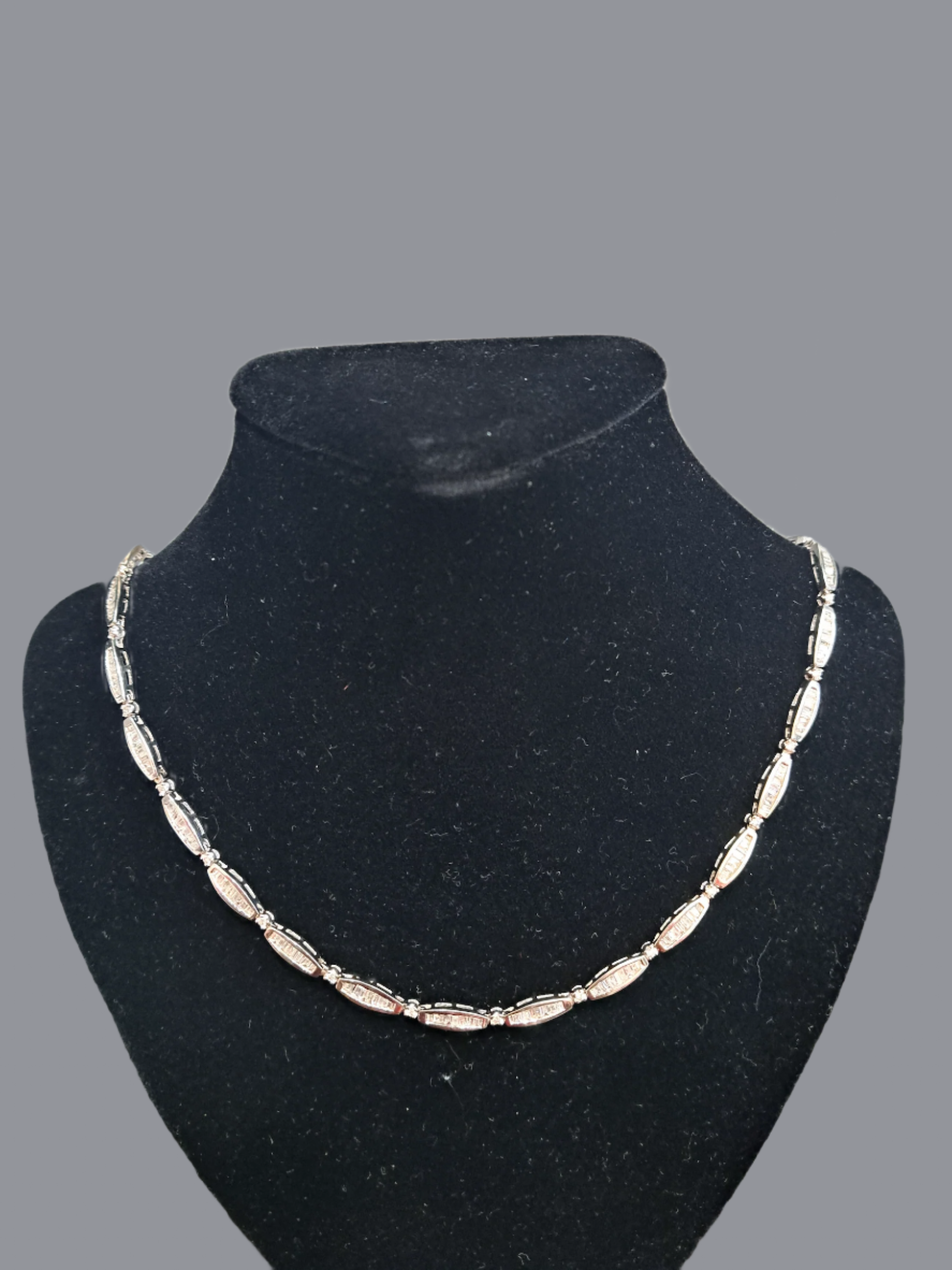 14k White Gold Baguette Diamond Necklace