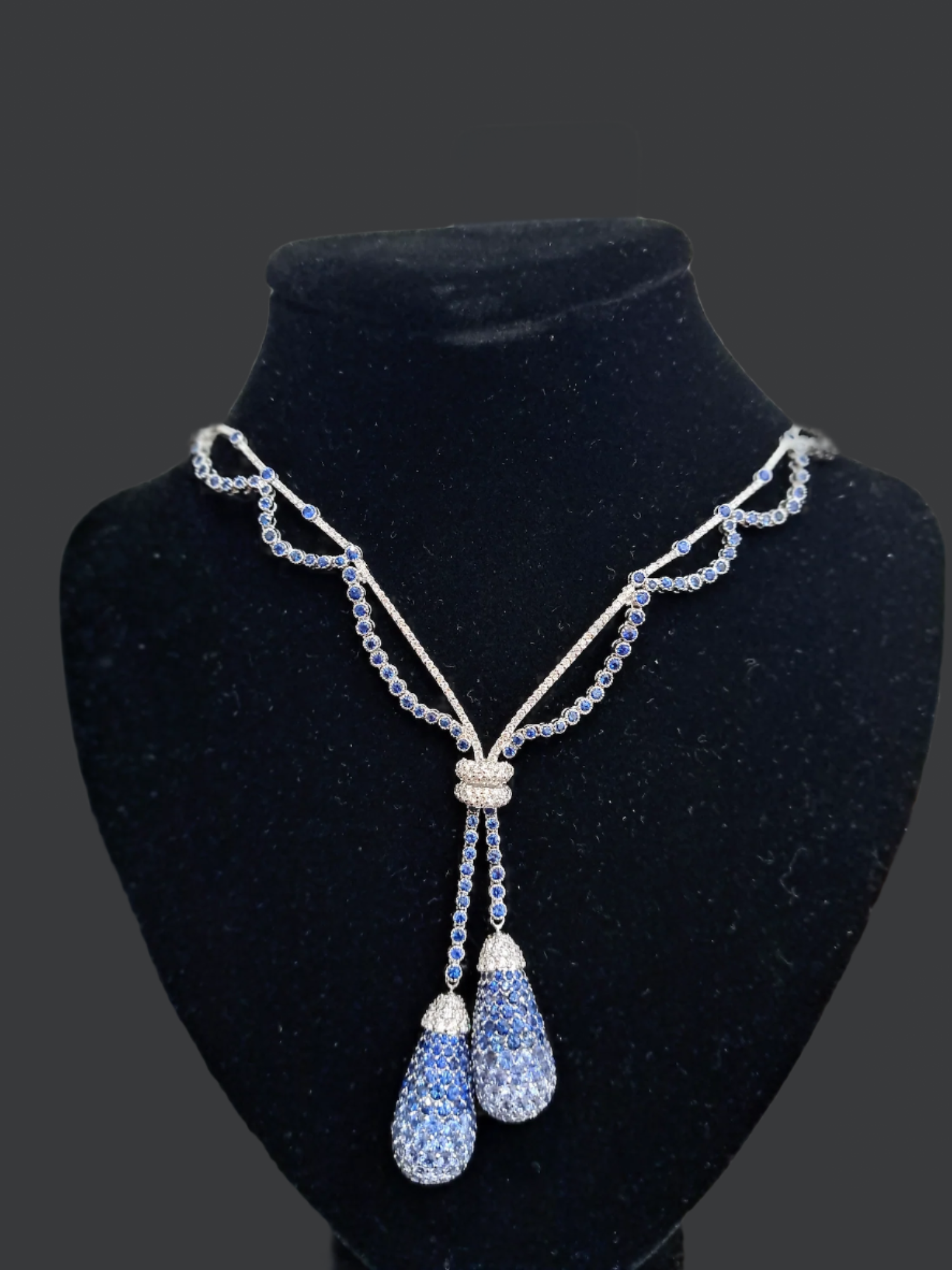 18k White Gold Blue Sapphire and Diamond Necklace