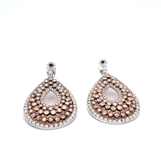 18k Dual Tone White and Rose Gold Diamond Earrings