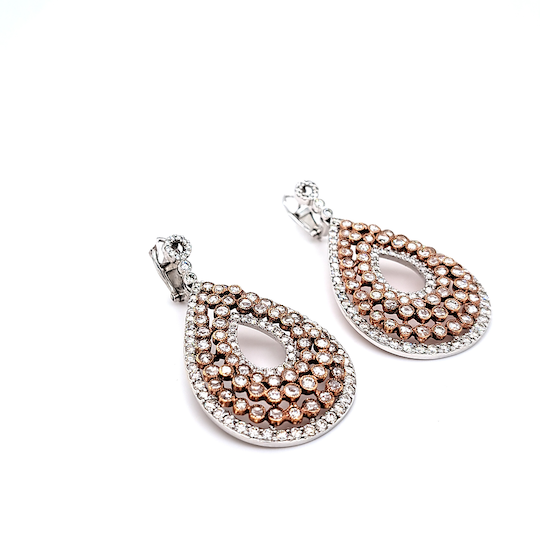 18k Dual Tone White and Rose Gold Diamond Earrings