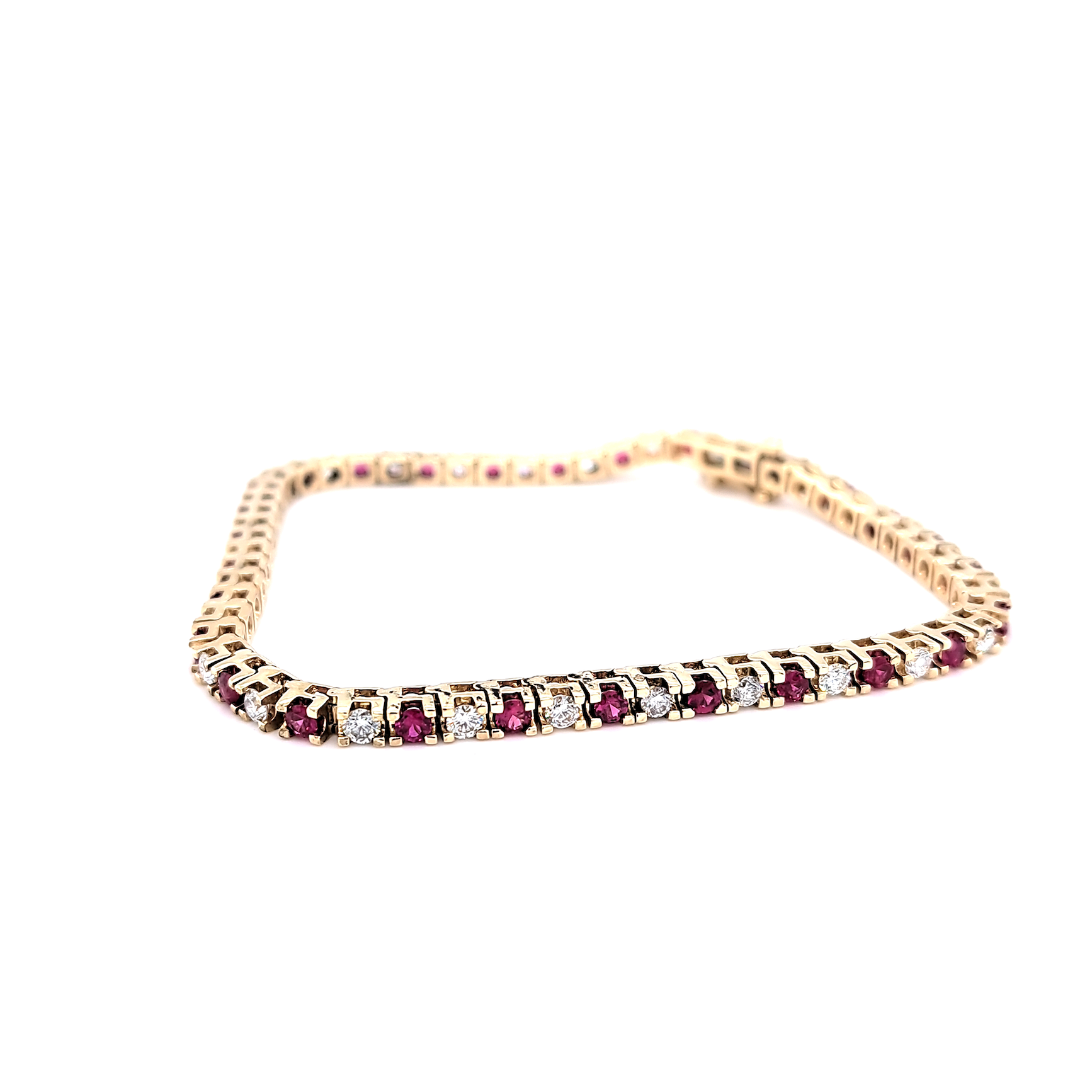 14k Yellow Gold Diamond and Ruby Tennis Bracelet