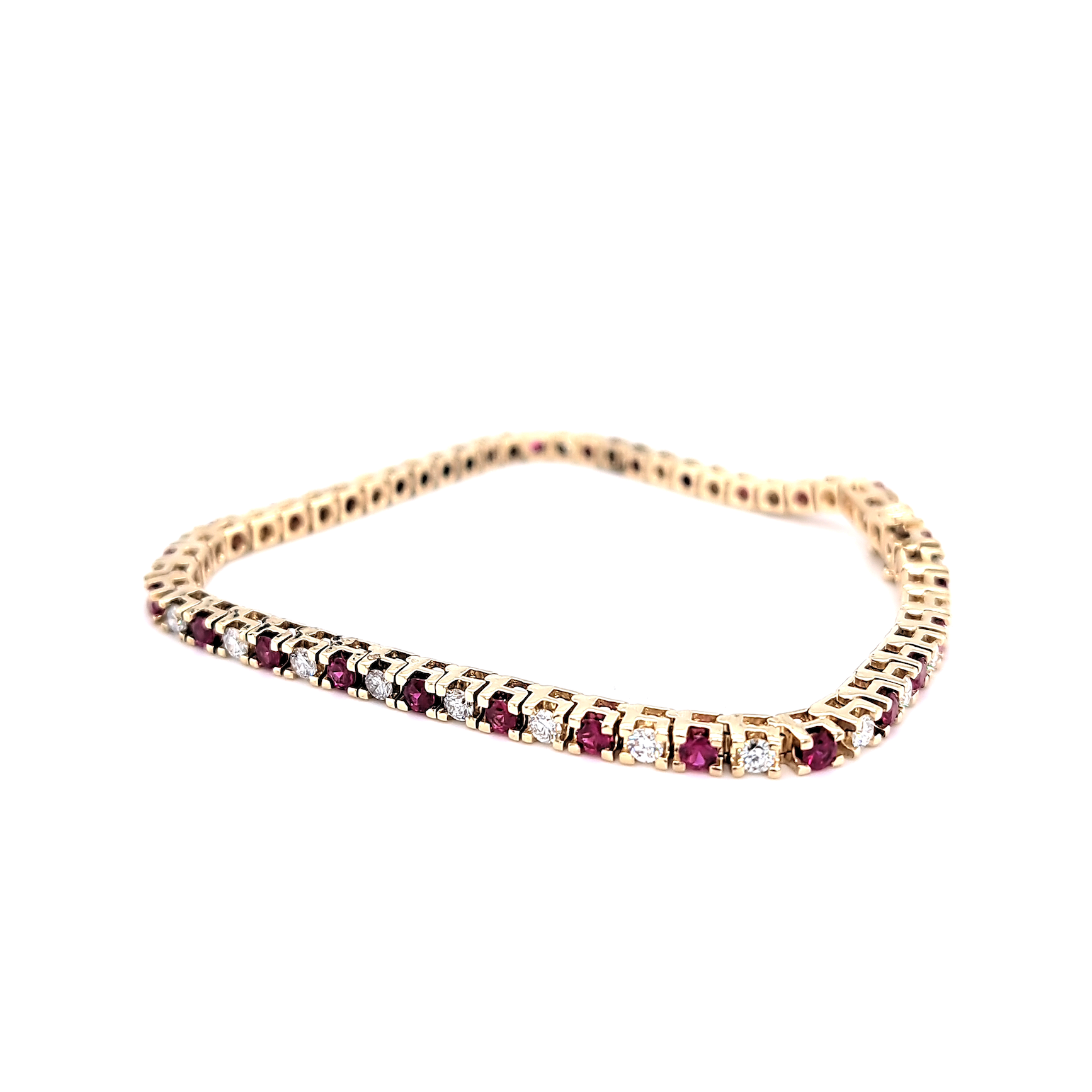 14k Yellow Gold Diamond and Ruby Tennis Bracelet