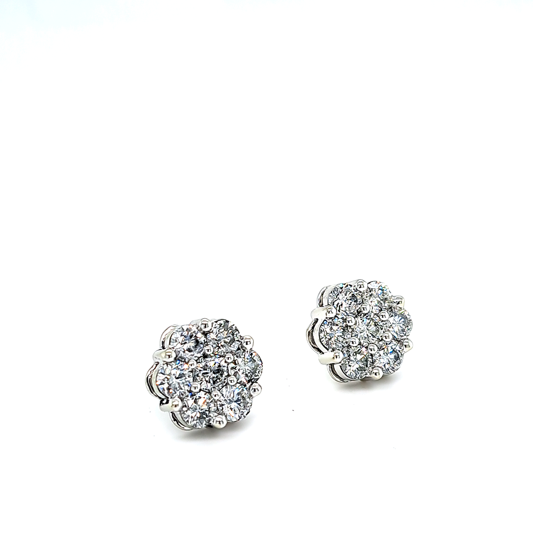 10k White Gold Diamond Pushback Earrings