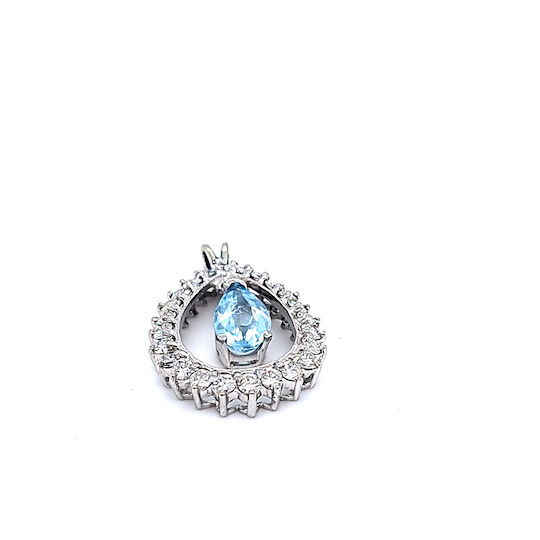 14k White Gold Diamond and Aquamarine Pendant