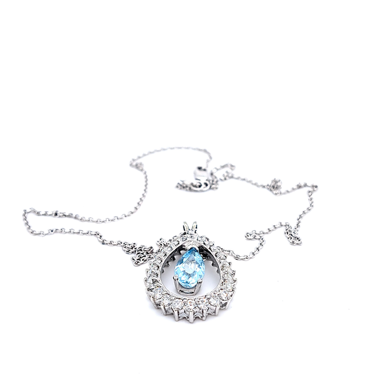 14k White Gold Diamond and Aquamarine Pendant