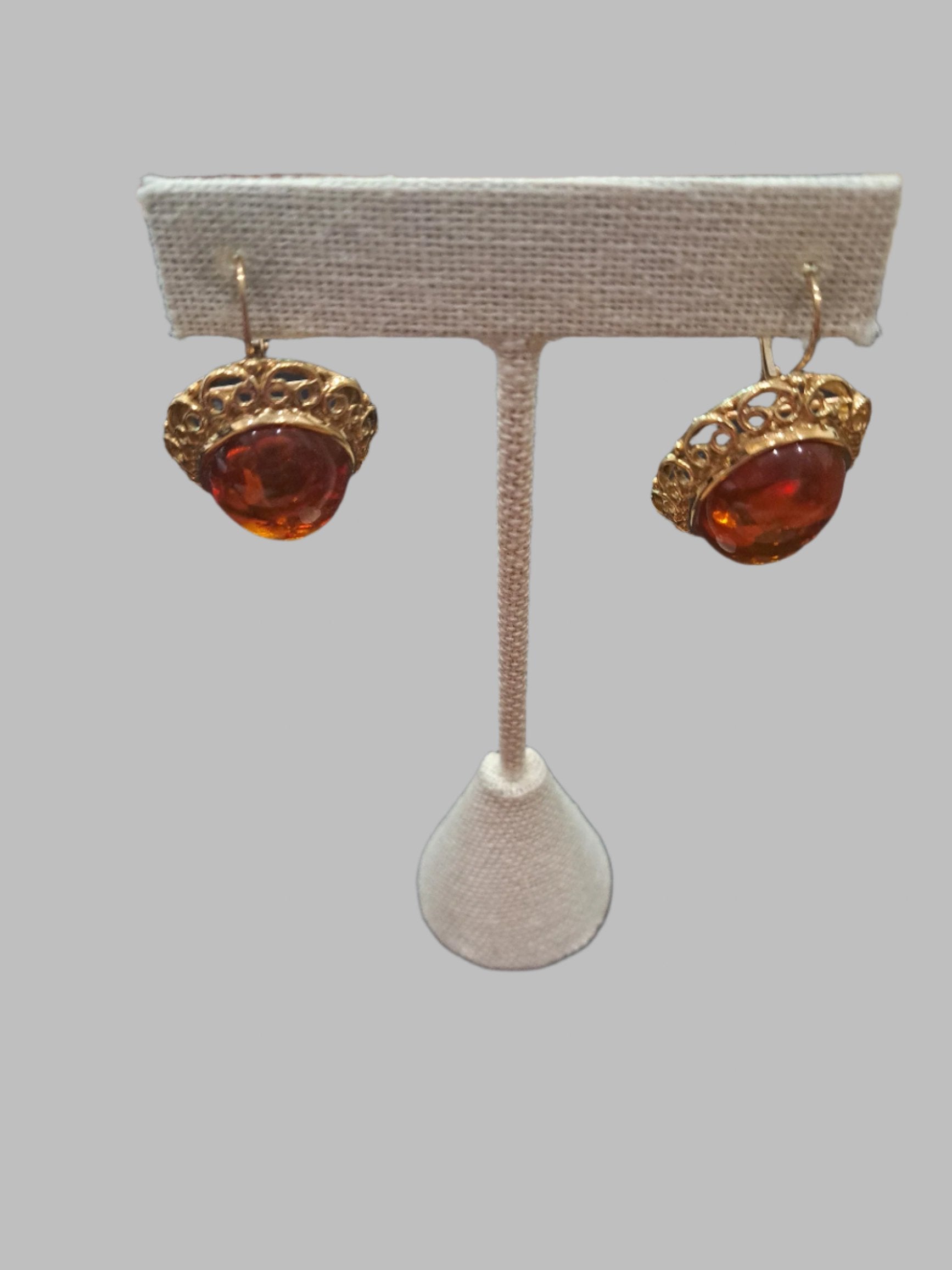 14k YG Amber Earrings