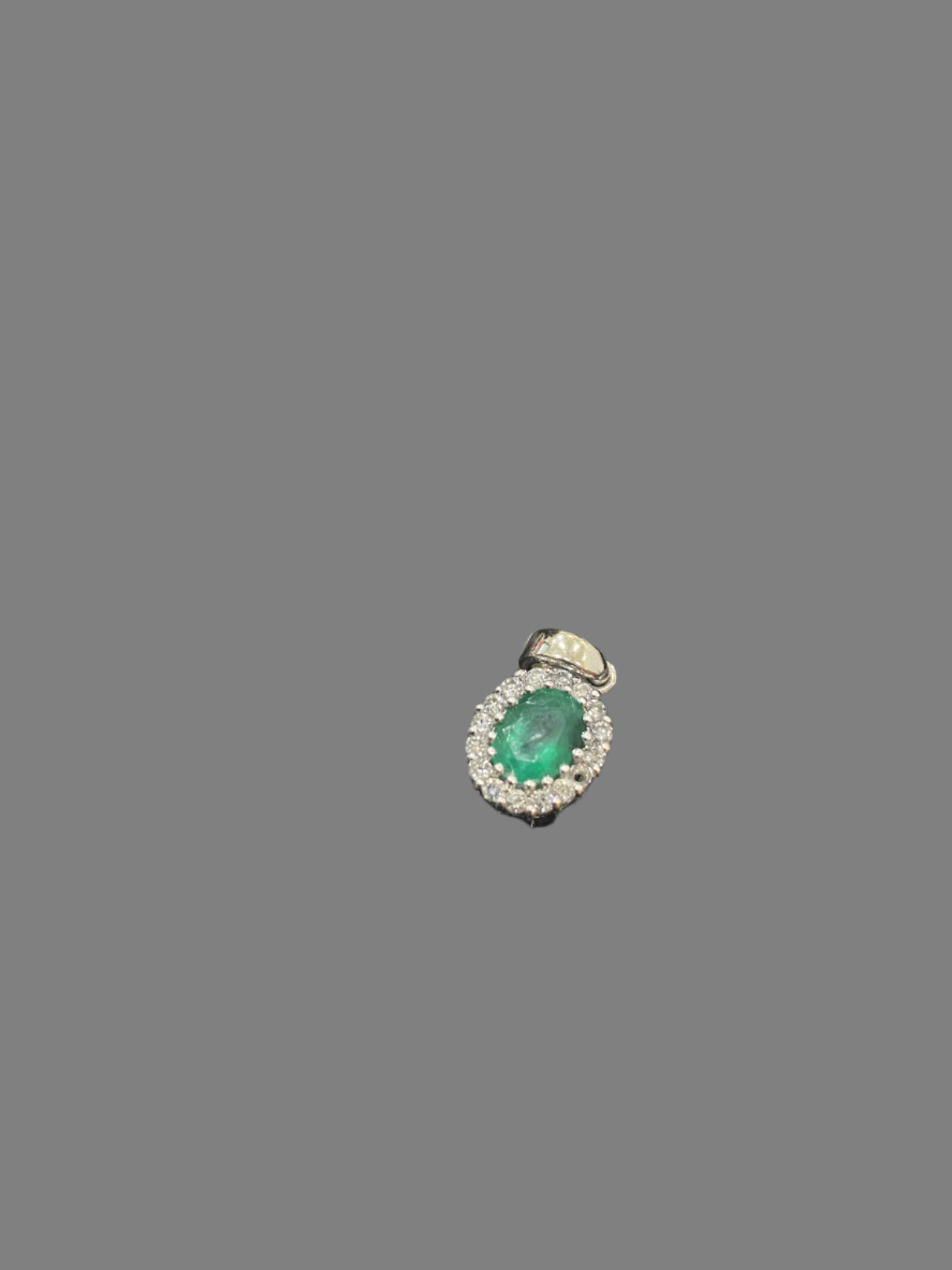 18k White Gold Diamond and Green Emerald Pendant