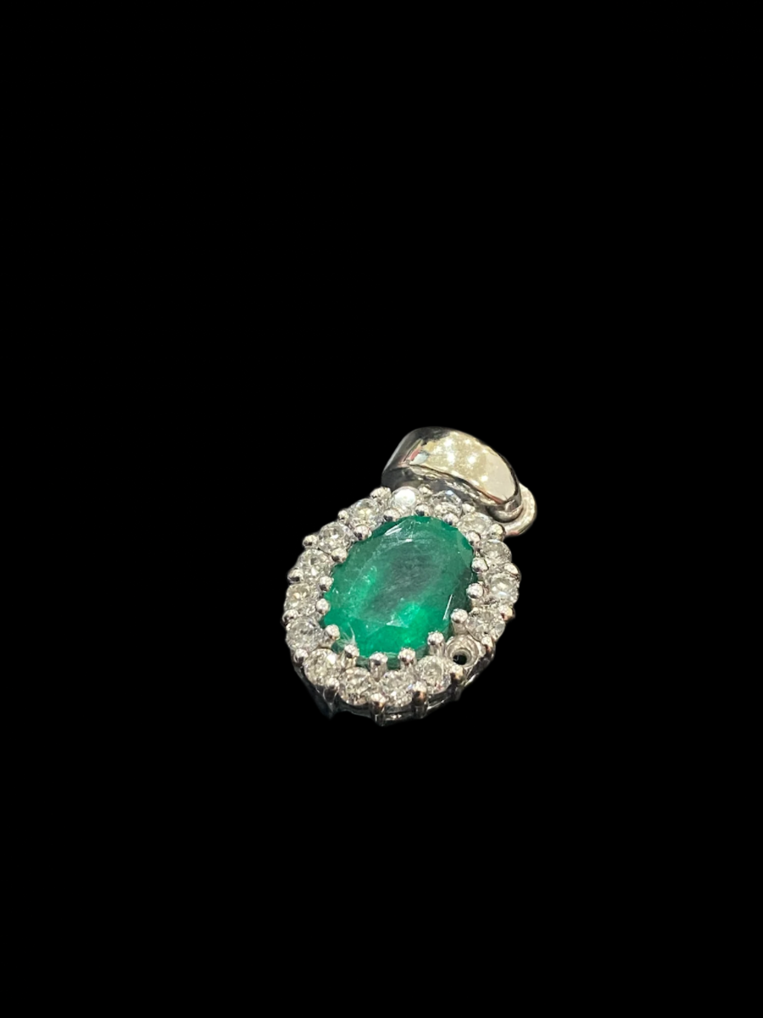 18k White Gold Diamond and Green Emerald Pendant