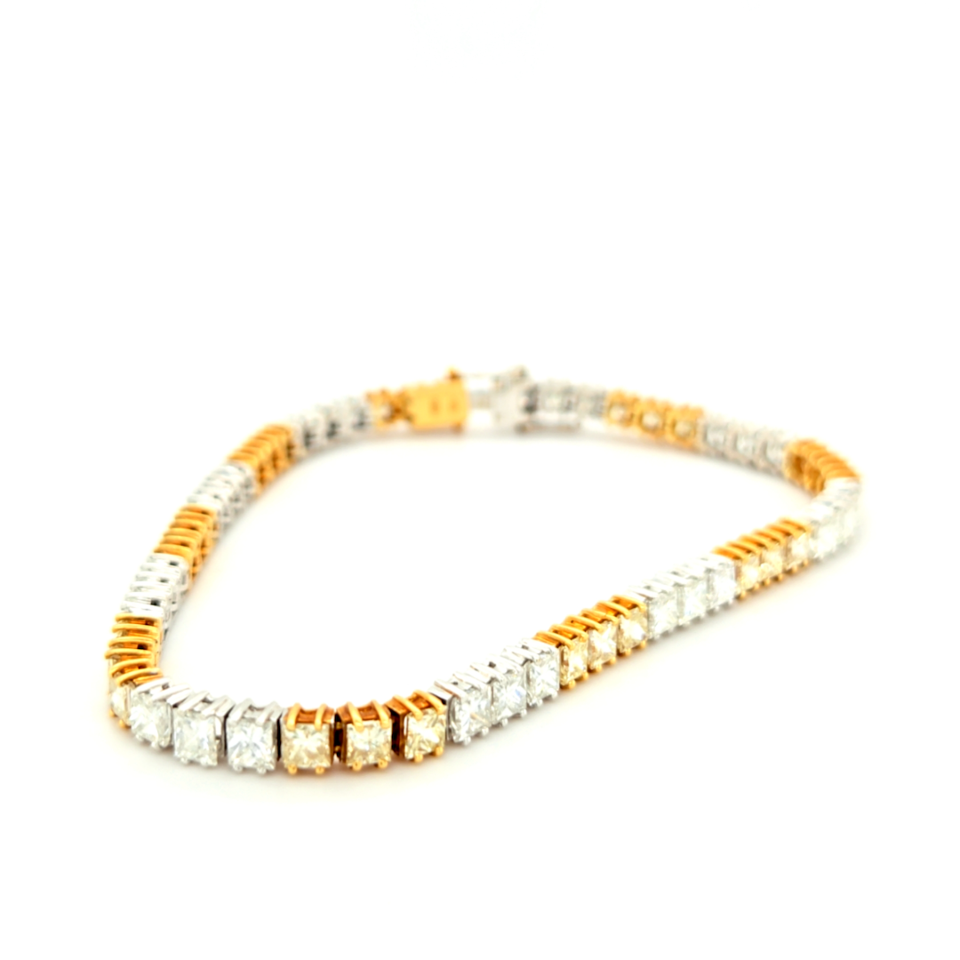 18k Gold Dual Tone Diamond Tennis Bracelet - Canary and White Diamonds