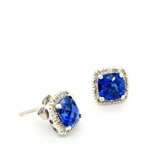 10k White Gold Square Sapphire Earrings