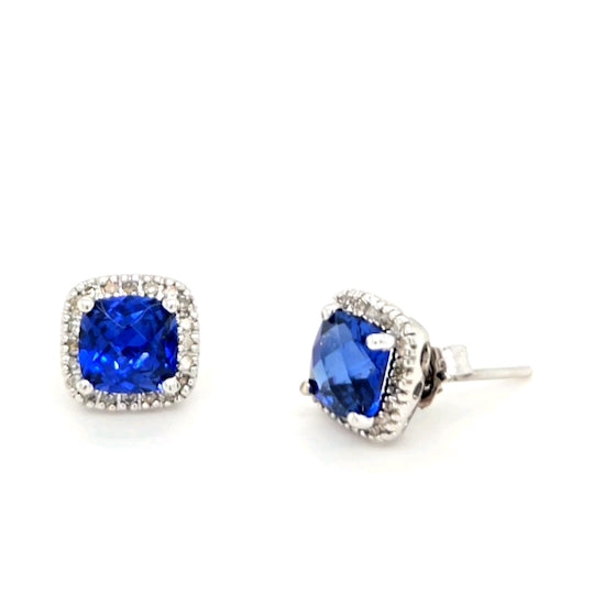 10k White Gold Square Sapphire Earrings