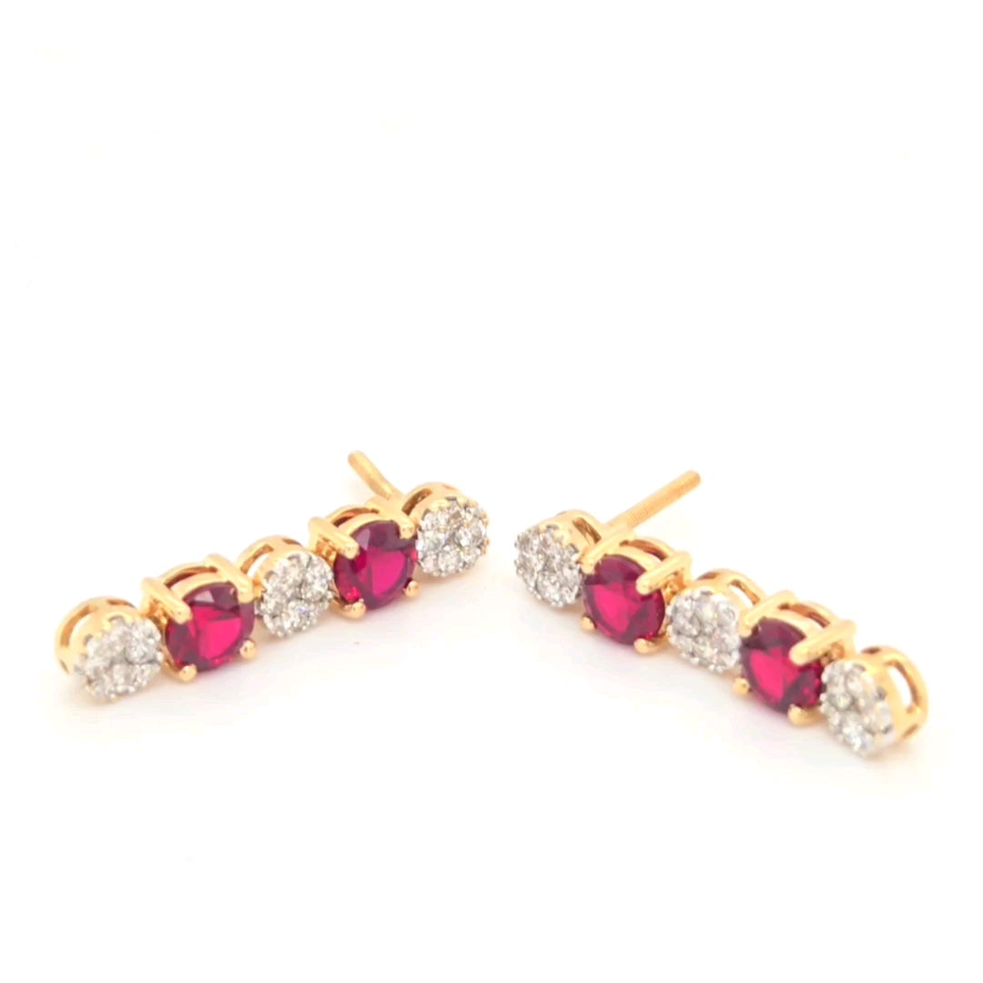 14k YG Diamond and Ruby Earrings - 2ct Diamond and 2ct Ruby