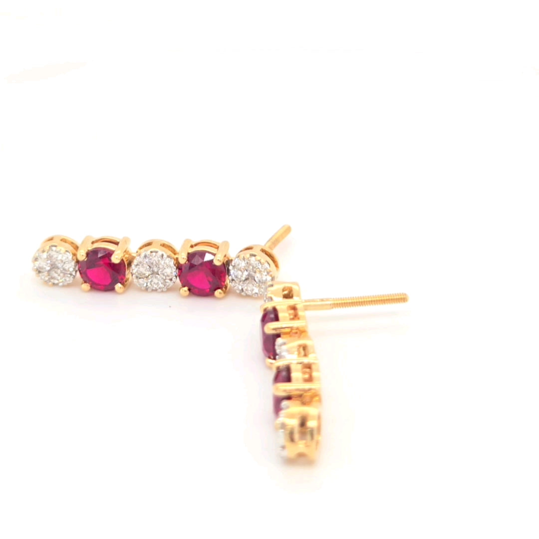 14k YG Diamond and Ruby Earrings - 2ct Diamond and 2ct Ruby