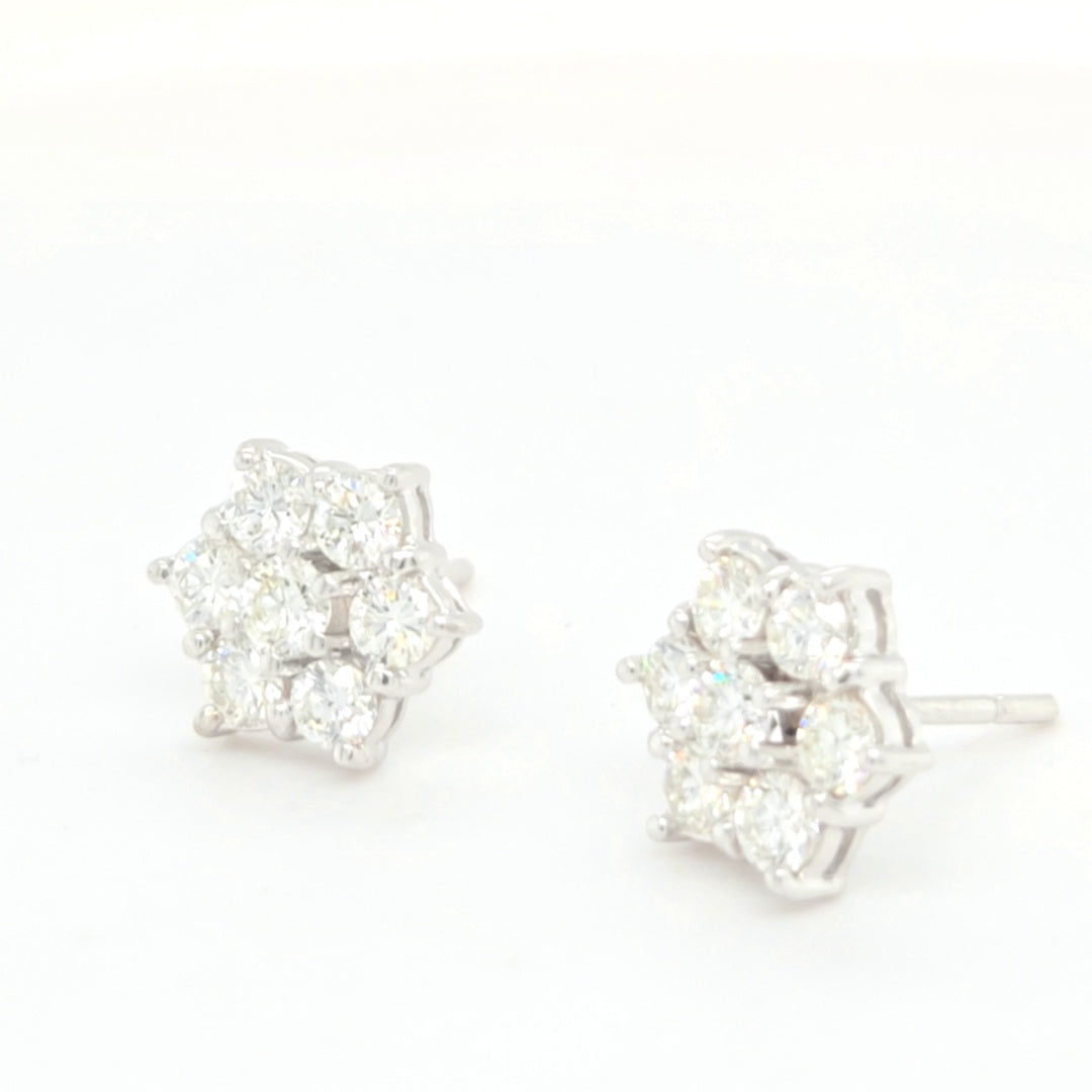 14k White Gold Diamond Flower Earrings - 2ct