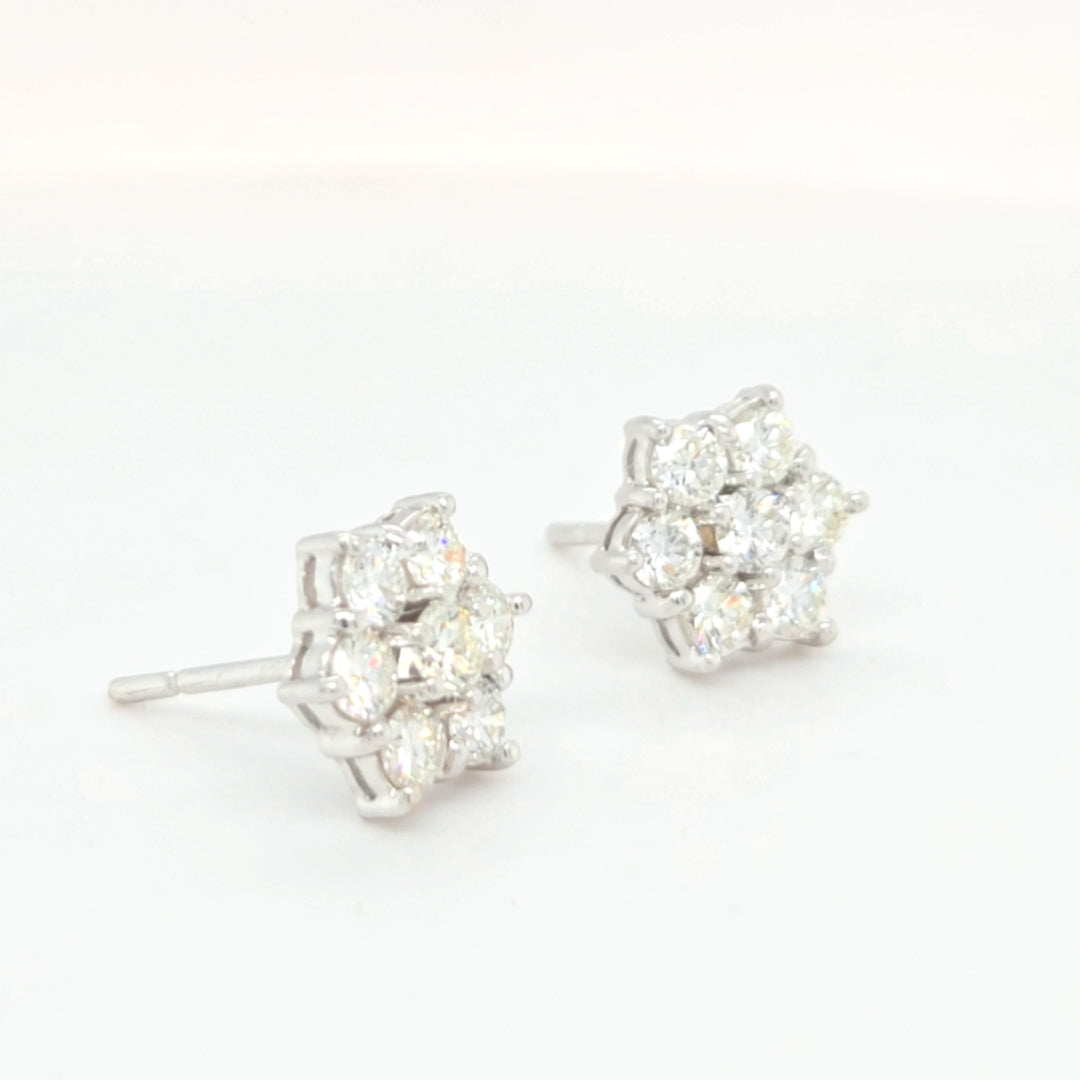 14k White Gold Diamond Flower Earrings - 2ct