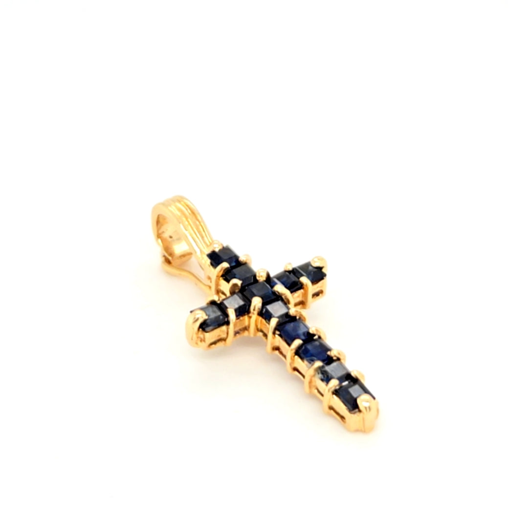 14k Yellow Gold Sapphire Cross Pendant - 1ct